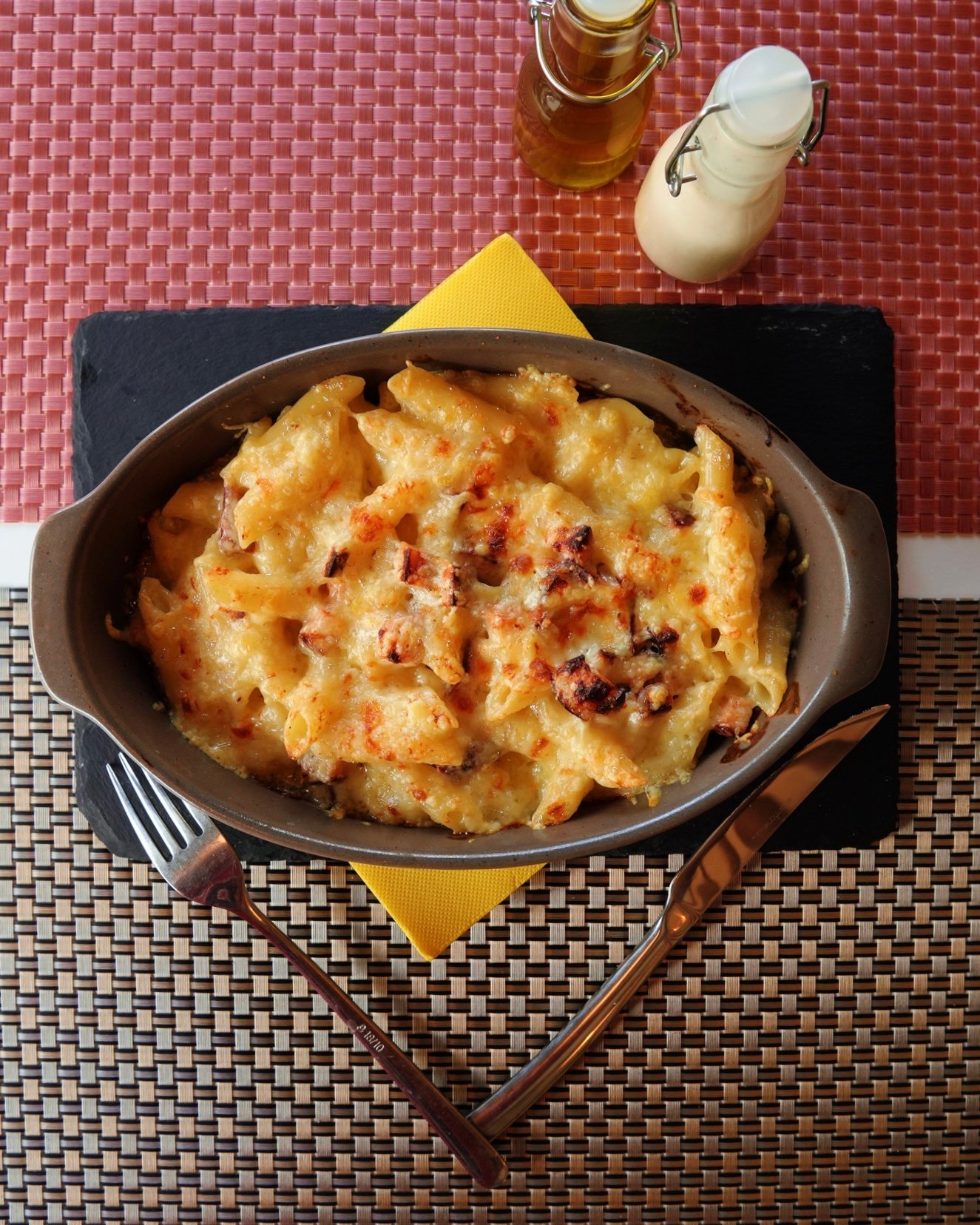 Penne jambon gratine